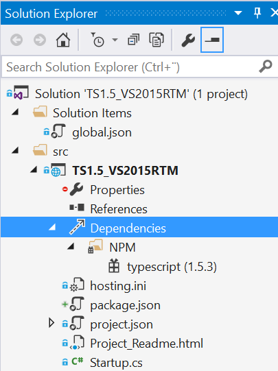 Image showing NPM Dependencies in Visual Studio 2015