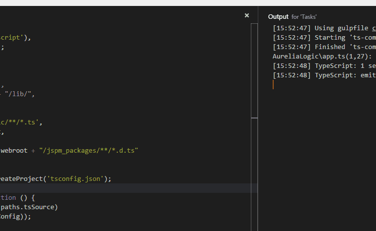 Run a Gulp task from Visual Studio Code vscode aurelia