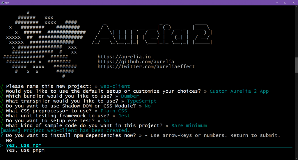 Aurelia 2 project creation